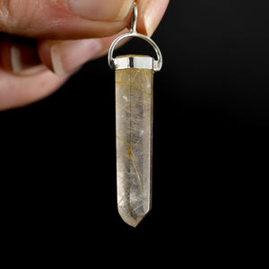 Dow Channeler Natural Golden Rutile Quartz Crystal Pendant for Necklace, Gold Rutilated Quartz