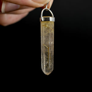 Dow Channeler Natural Golden Rutile Quartz Crystal Pendant for Necklace, Gold Rutilated Quartz