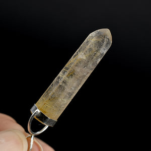 Dow Channeler Natural Golden Rutile Quartz Crystal Pendant for Necklace, Gold Rutilated Quartz