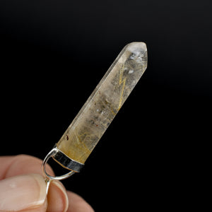 Dow Channeler Natural Golden Rutile Quartz Crystal Pendant for Necklace, Gold Rutilated Quartz