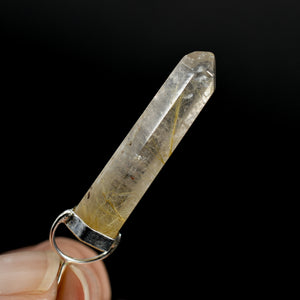 Dow Channeler Natural Golden Rutile Quartz Crystal Pendant for Necklace, Gold Rutilated Quartz