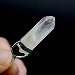 Raw Blue Amphibole Quartz Crystal Sterling Silver Pendant