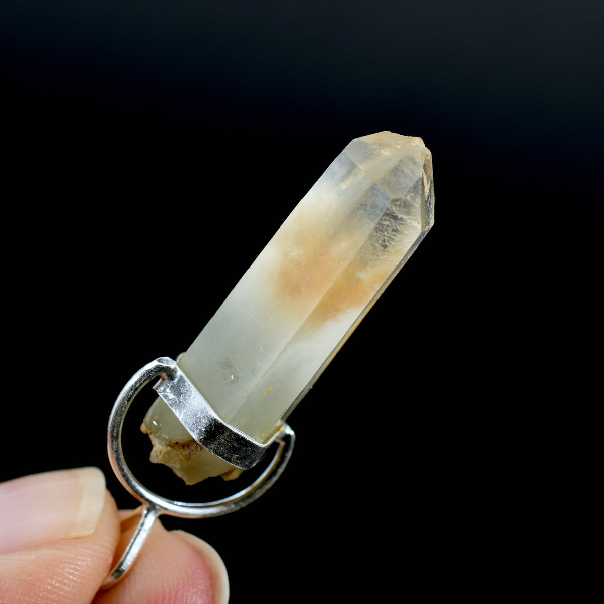 Dow Channeler Raw Blue Amphibole Quartz Crystal Sterling Silver Pendant