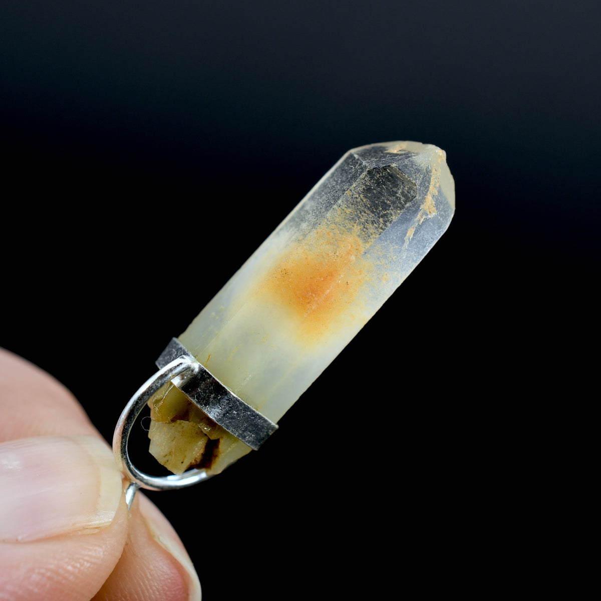Dow Channeler Raw Blue Amphibole Quartz Crystal Sterling Silver Pendant