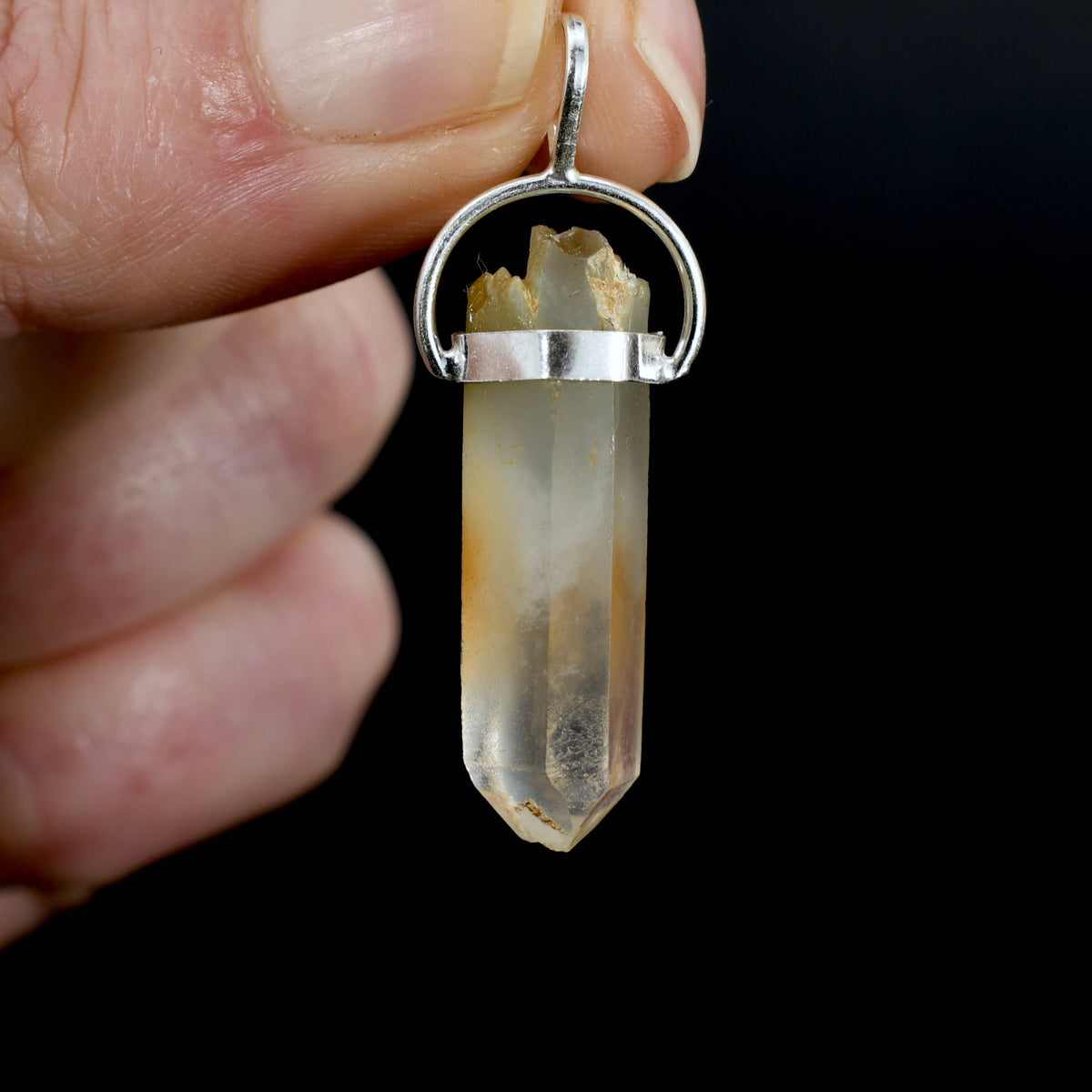 Dow Channeler Raw Blue Amphibole Quartz Crystal Sterling Silver Pendant