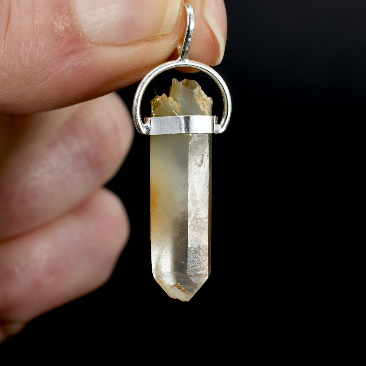 Dow Channeler Raw Blue Amphibole Quartz Crystal Sterling Silver Pendant