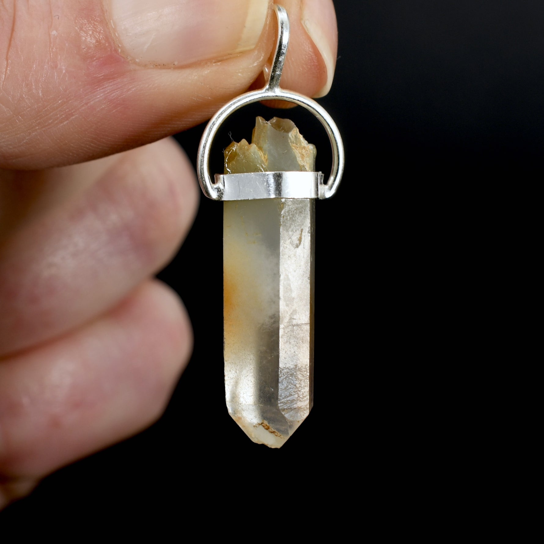 Dow Channeler Raw Blue Amphibole Quartz Crystal Sterling Silver Pendant