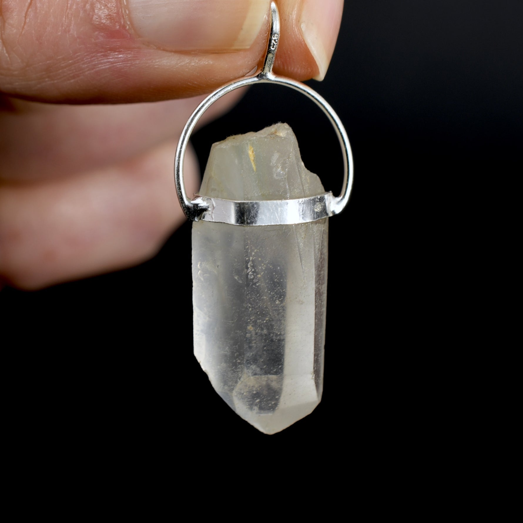 Dow Channeler Raw Blue Amphibole Quartz Crystal Sterling Silver Pendant