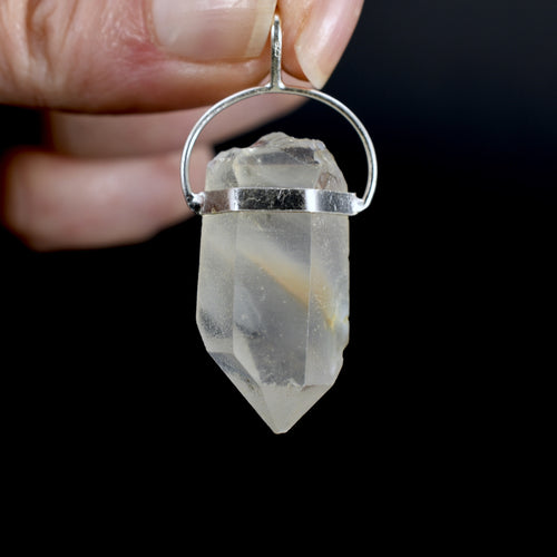 Raw Blue Amphibole Quartz Crystal Sterling Silver Pendant for Necklace, Brazil