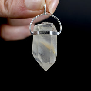 Raw Blue Amphibole Quartz Crystal Sterling Silver Pendant for Necklace, Brazil