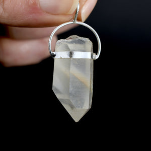 Raw Blue Amphibole Quartz Crystal Sterling Silver Pendant for Necklace, Brazil