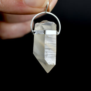 Raw Blue Amphibole Quartz Crystal Sterling Silver Pendant for Necklace, Brazil