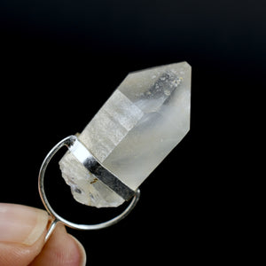 Raw Blue Amphibole Quartz Crystal Sterling Silver Pendant for Necklace, Brazil