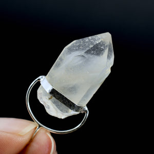 Raw Blue Amphibole Quartz Crystal Sterling Silver Pendant for Necklace, Brazil