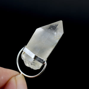 Raw Blue Amphibole Quartz Crystal Sterling Silver Pendant for Necklace, Brazil