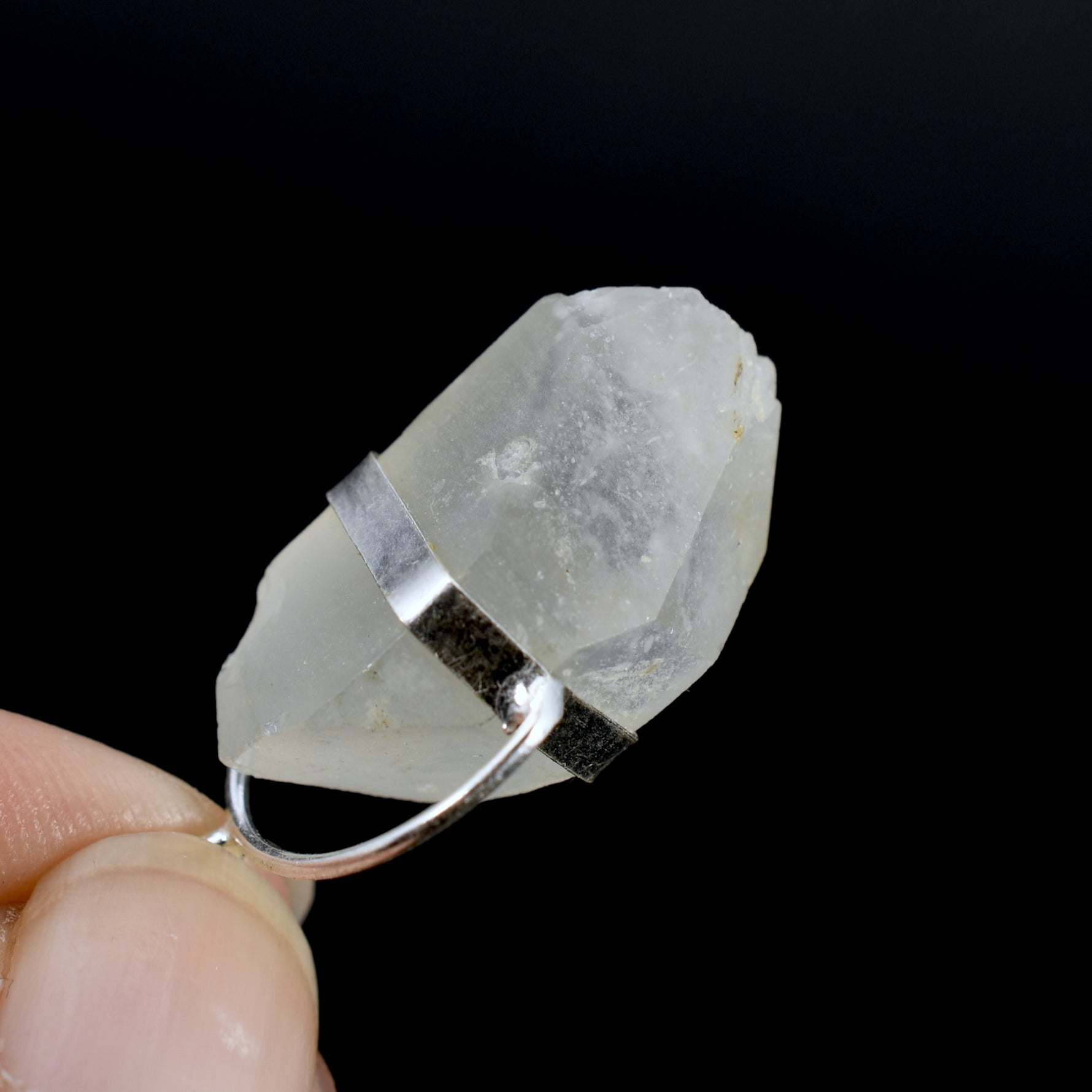 Raw Blue Amphibole Quartz Crystal Sterling Silver Pendant for Necklace, Brazil