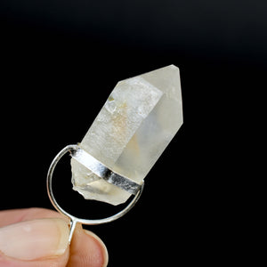 Raw Blue Amphibole Quartz Crystal Sterling Silver Pendant for Necklace, Brazil