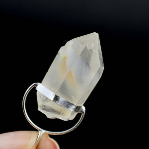 Raw Blue Amphibole Quartz Crystal Sterling Silver Pendant for Necklace, Brazil