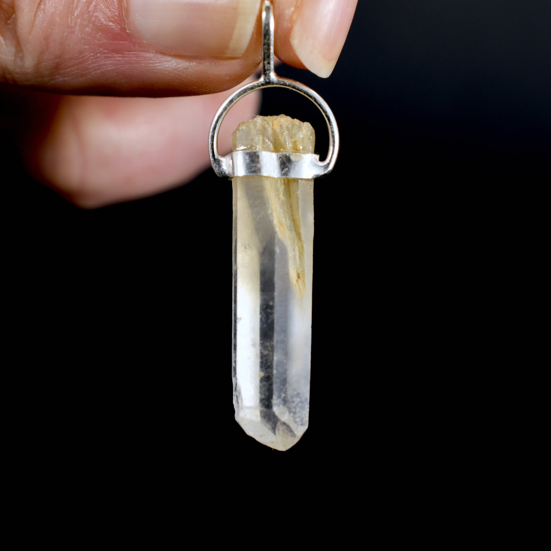 Raw Blue Amphibole Quartz Crystal Sterling Silver Pendant for Necklace, Brazil