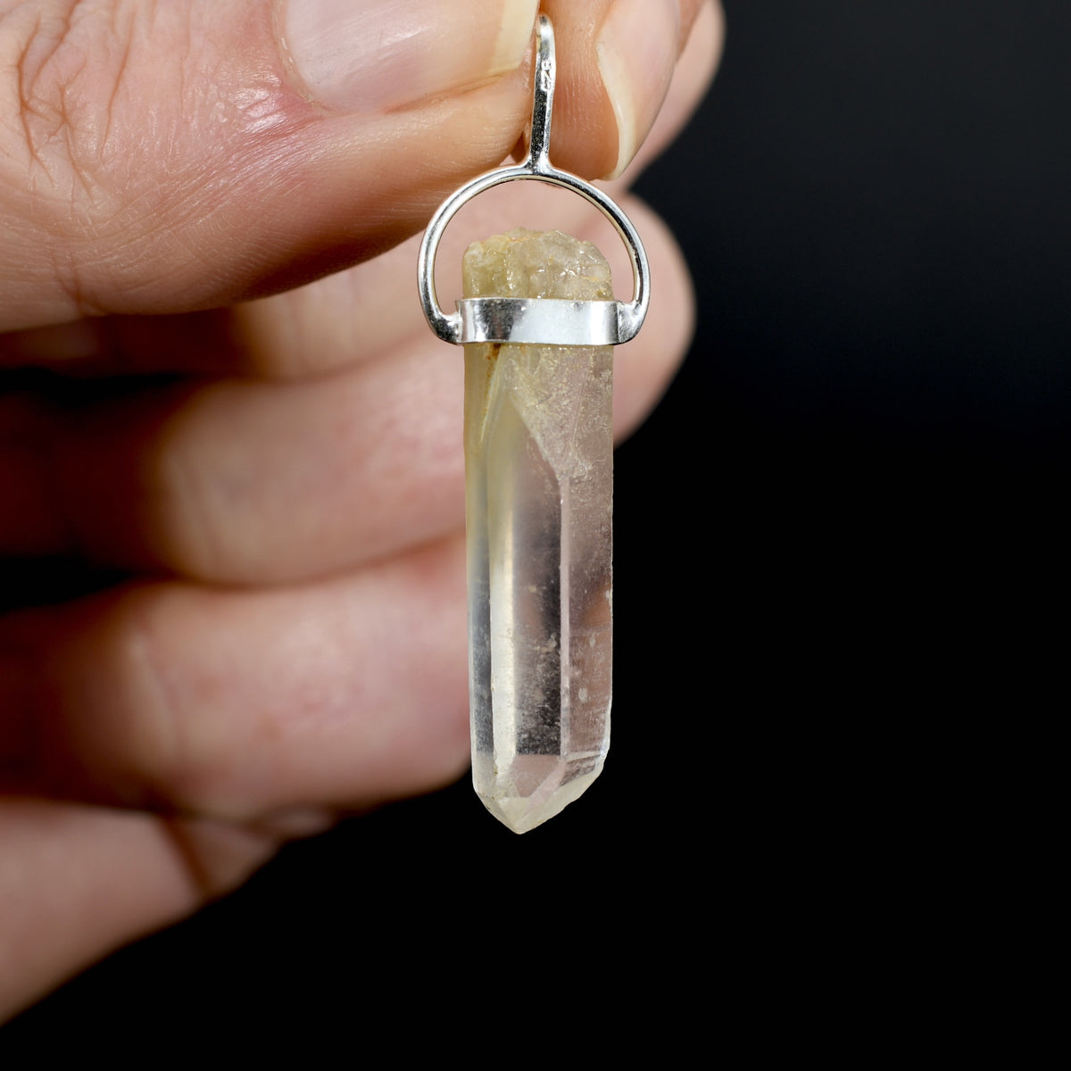 Raw Blue Amphibole Quartz Crystal Sterling Silver Pendant for Necklace, Brazil