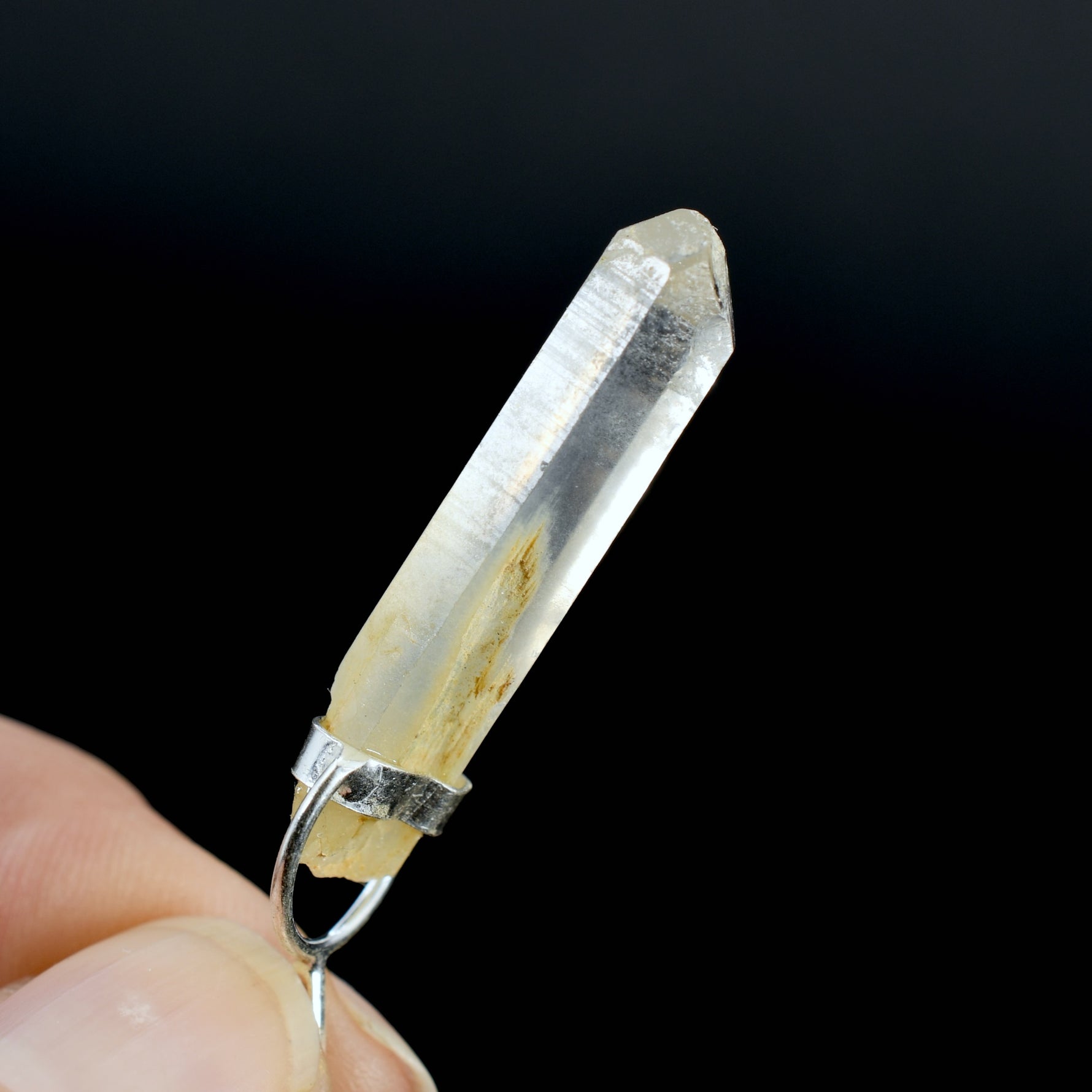 Raw Blue Amphibole Quartz Crystal Sterling Silver Pendant for Necklace, Brazil