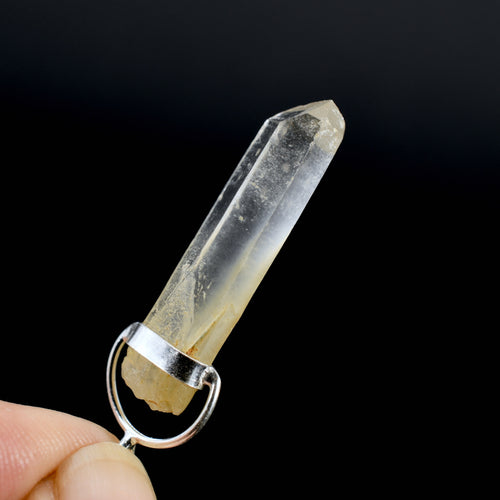 Raw Blue Amphibole Quartz Crystal Sterling Silver Pendant for Necklace, Brazil