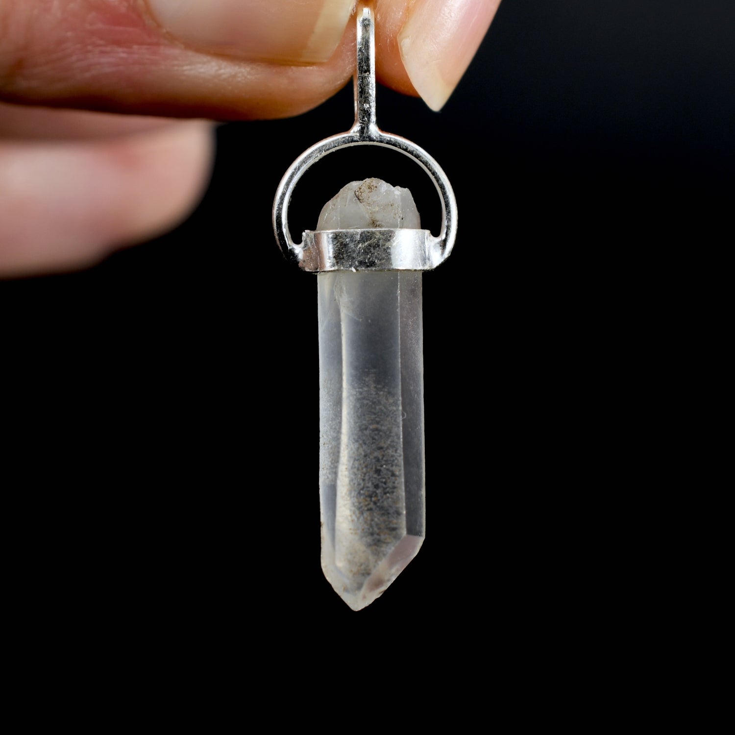 Channeler Raw Blue Amphibole Quartz Crystal Sterling Silver Pendant