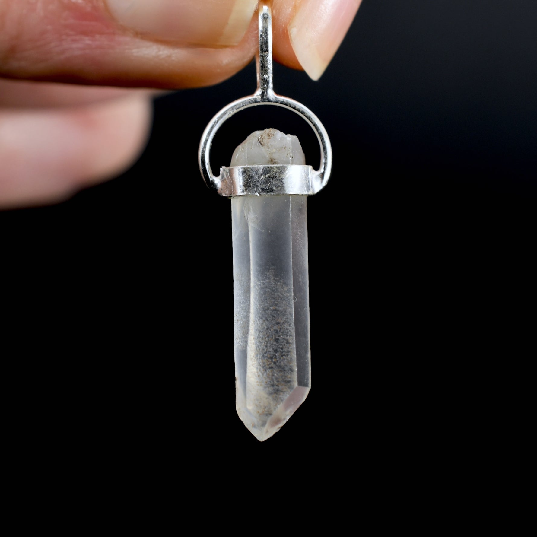 Channeler Raw Blue Amphibole Quartz Crystal Sterling Silver Pendant