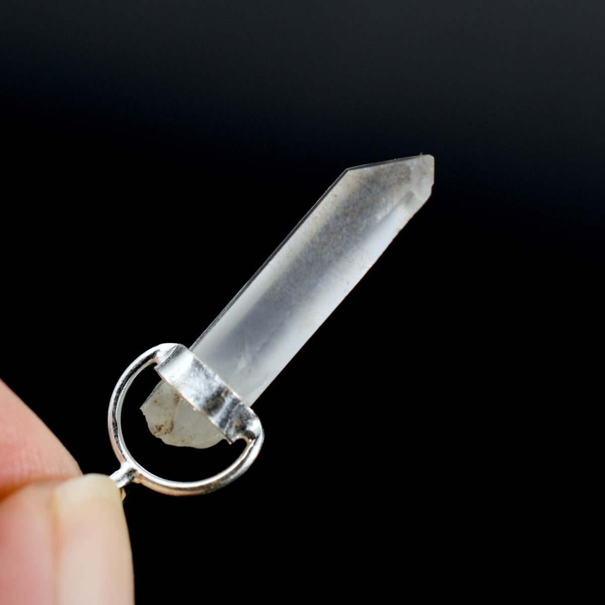 Channeler Raw Blue Amphibole Quartz Crystal Sterling Silver Pendant
