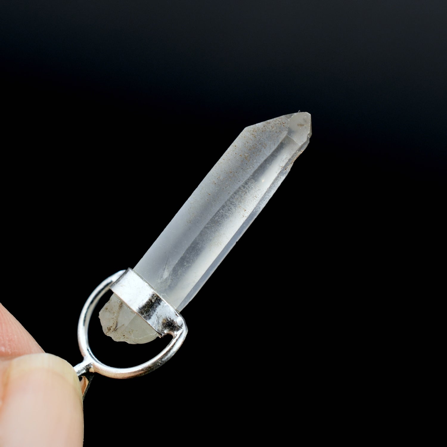 Channeler Raw Blue Amphibole Quartz Crystal Sterling Silver Pendant