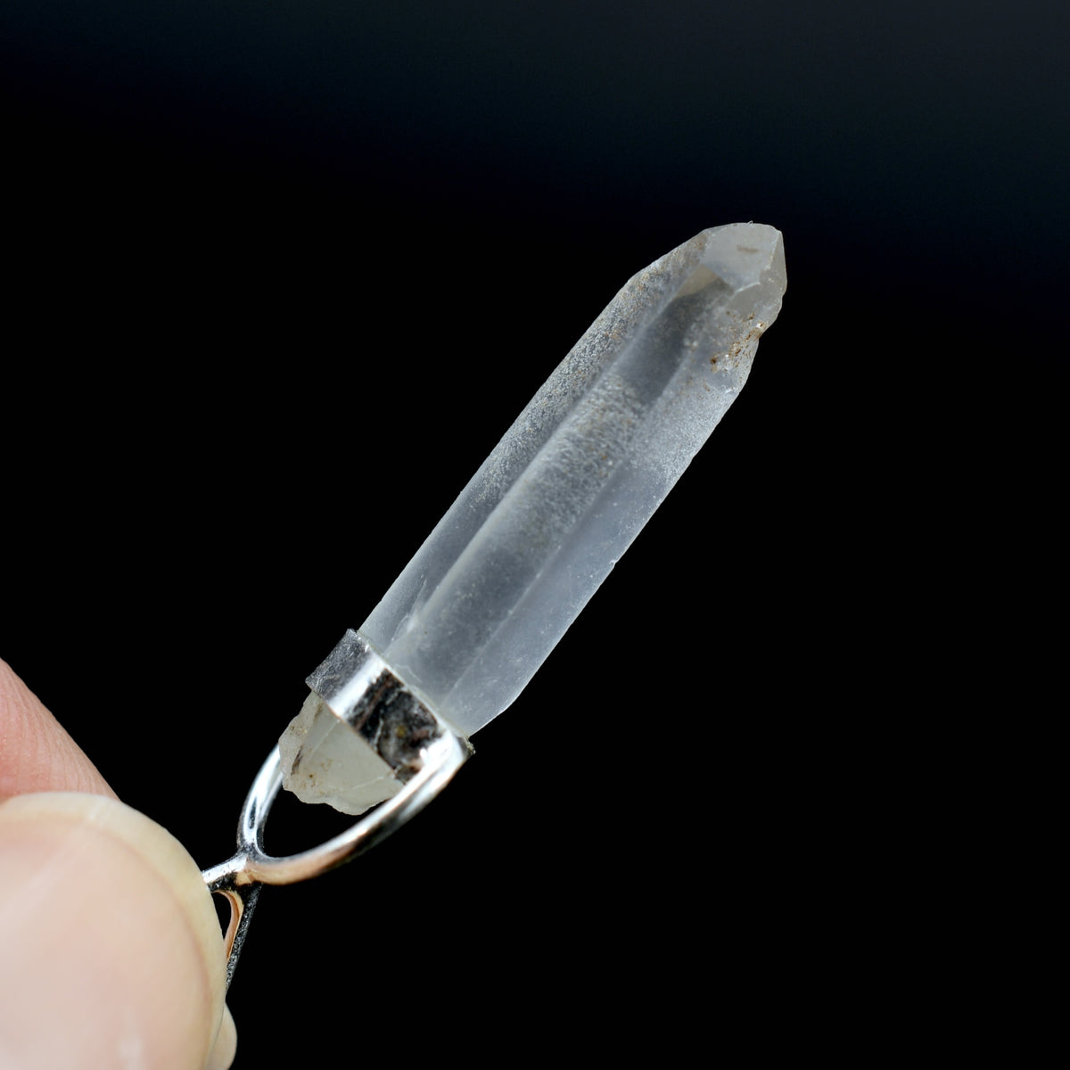 Channeler Raw Blue Amphibole Quartz Crystal Sterling Silver Pendant