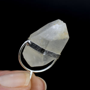 Raw Blue Amphibole Quartz Crystal Sterling Silver Pendant for Necklace, Brazil