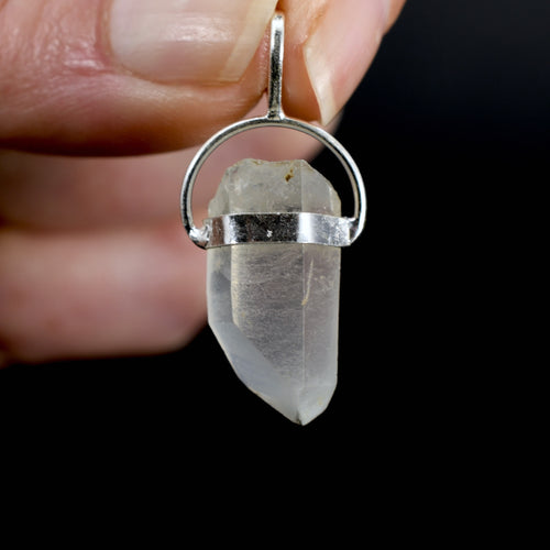 Raw Blue Amphibole Quartz Crystal Sterling Silver Pendant for Necklace, Brazil