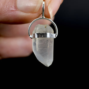 Raw Blue Amphibole Quartz Crystal Sterling Silver Pendant for Necklace, Brazil