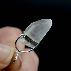 Raw Blue Amphibole Quartz Crystal Sterling Silver Pendant for Necklace, Brazil