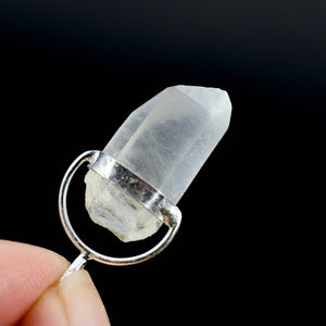 Raw Blue Amphibole Quartz Crystal Sterling Silver Pendant for Necklace, Brazil