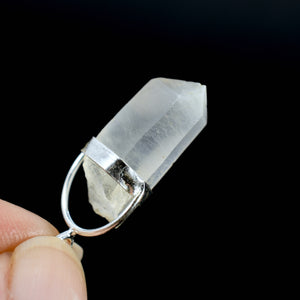 Raw Blue Amphibole Quartz Crystal Sterling Silver Pendant for Necklace, Brazil