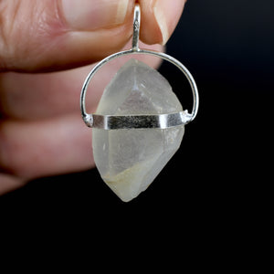 Raw Blue Amphibole Quartz Crystal Sterling Silver Pendant for Necklace, Brazil