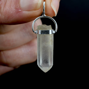 Raw Blue Amphibole Quartz Crystal Sterling Silver Pendant