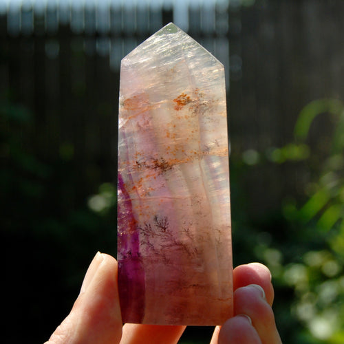 Dendritic Fluorite Crystal Tower, Magenta Pink Fluorite