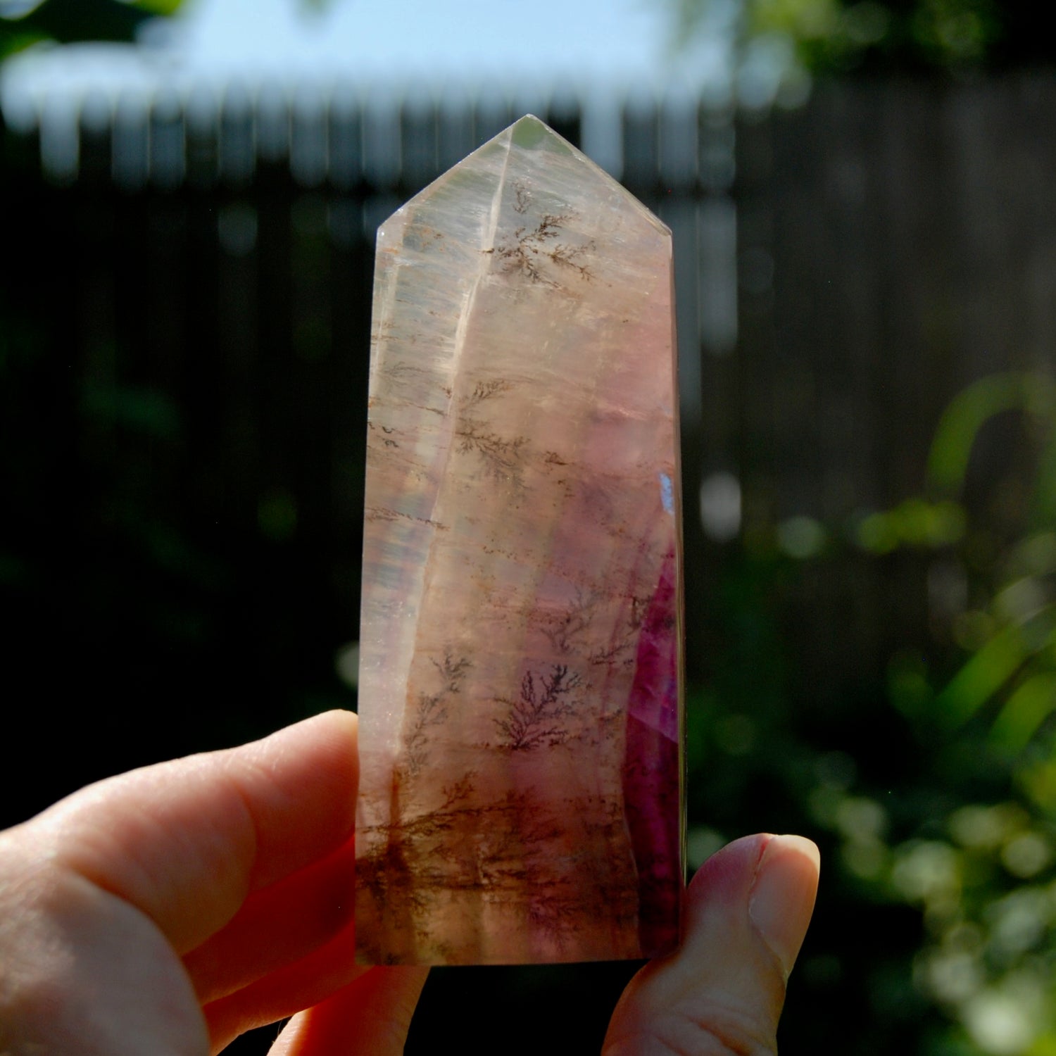 Dendritic Fluorite Crystal Tower, Magenta Pink Fluorite