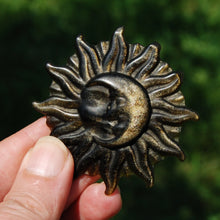 Load image into Gallery viewer, Gold Sheen Obsidian Carved Crystal Sun Moon Face
