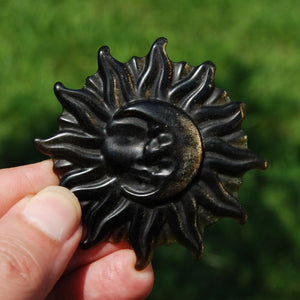 Gold Sheen Obsidian Carved Crystal Sun Moon Face