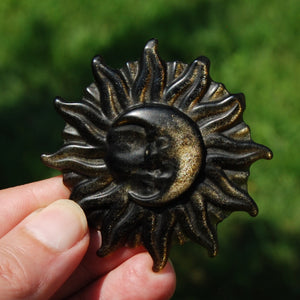 Gold Sheen Obsidian Carved Crystal Sun Moon Face