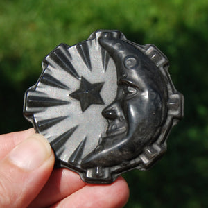 Silver Sheen Obsidian Carved Crystal Moon Face