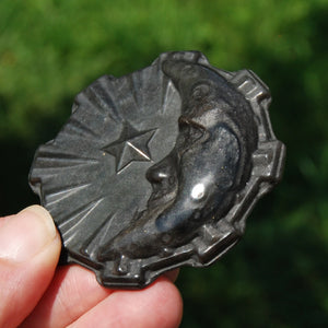 Silver Sheen Obsidian Carved Crystal Moon Face