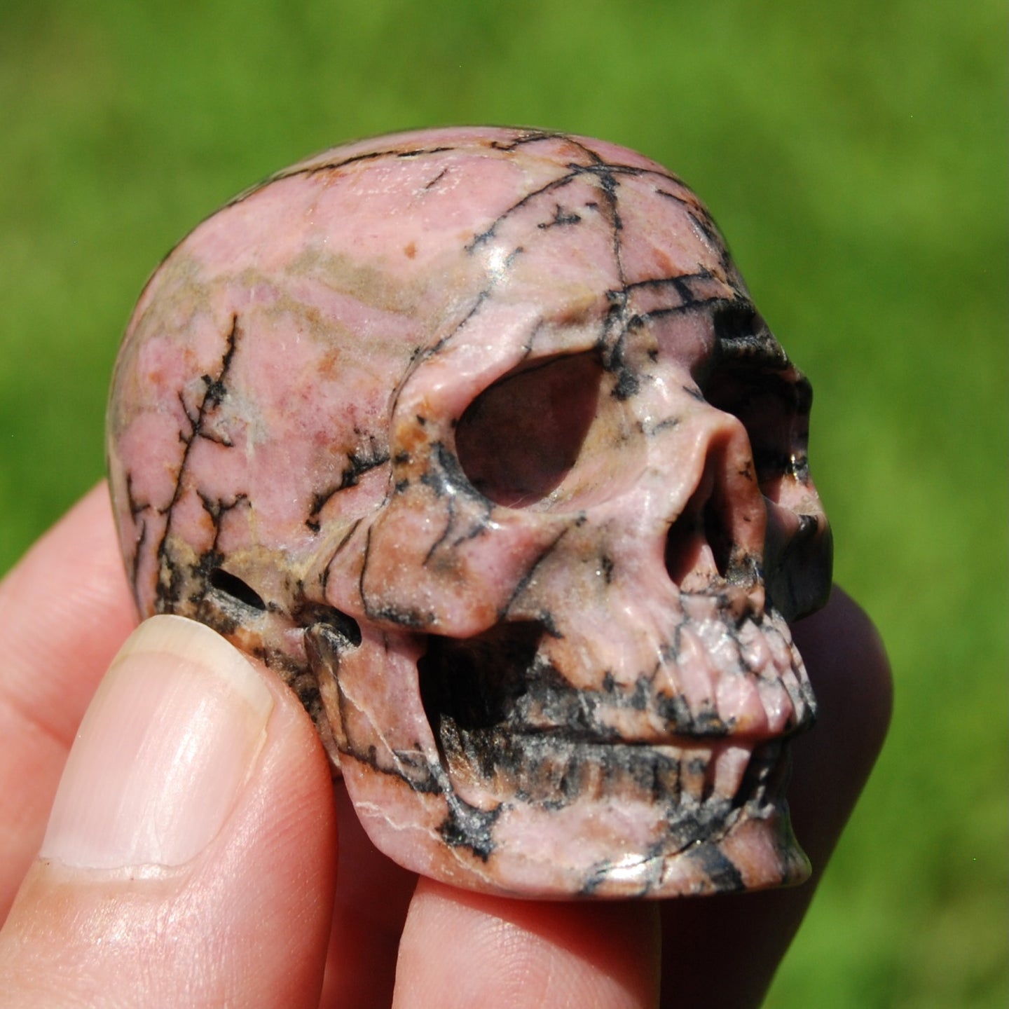 Rhodonite Carved Crystal Skull