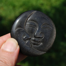 Load image into Gallery viewer, Silver Sheen Obsidian Carved Crystal Sun Moon Face
