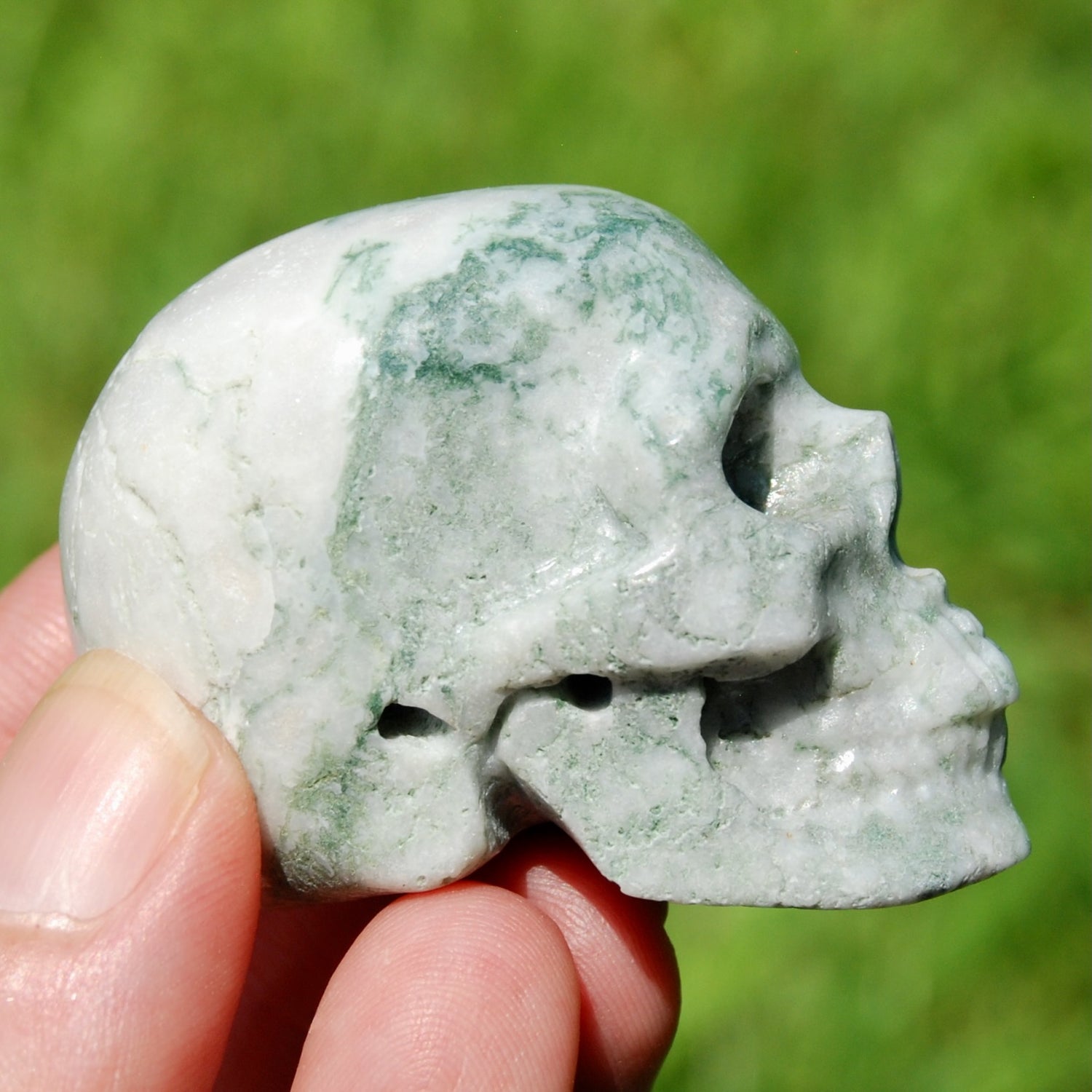 Moss Agate Crystal Skull