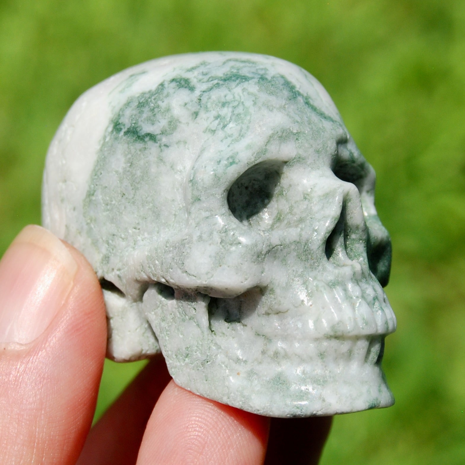 Moss Agate Crystal Skull